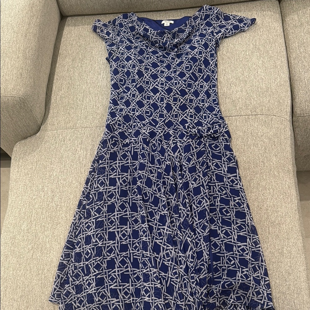 liz & co. Blue and White Geometric Midi Dress